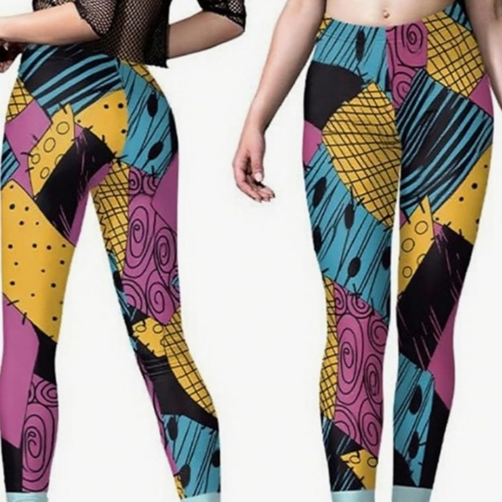 Colorblock Geometric High-Waist Leggings - Multicolor